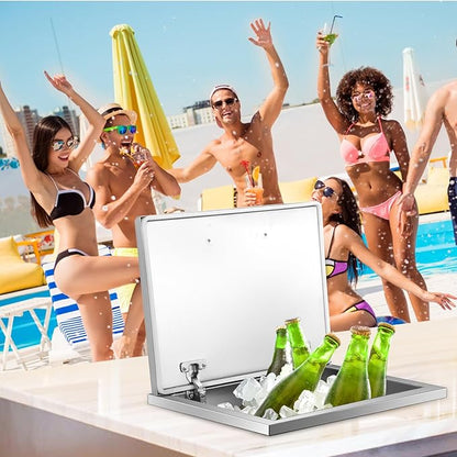 Upgraded Drop in Ice Chest, Stainless Steel Ice Cooler, Commercial Ice Bin with Cover, Outdoor Kitchen Ice Bar, Drain-Pipe and Drain Plug Included, for Cold Wine Beer