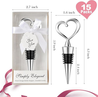 15Pieces Heart Wine Stoppers Wedding Bridal Shower Favor for Guests - Ideal Wedding Party Gifts, Bridal Shower Party Souvenirs or Decorations