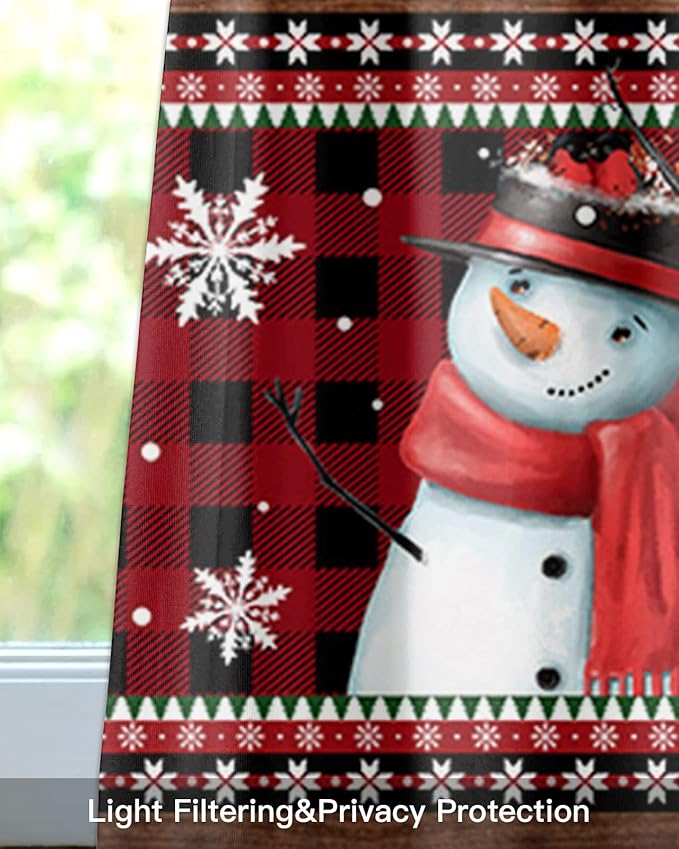 Vandarllin Christmas Kitchen Curtains Valances for Windows Funny Snowman Snowflake Rod Pocket Window Treatment for Kitchen/Living Room/Bedroom/Bathroom,60" X 18" -1 Panel, Red Farmhouse