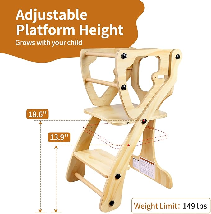 Toddler Tower, Kids Kitchen Step Stool Learning Tower, Adjustable Height with Safety Rails Helper Tower