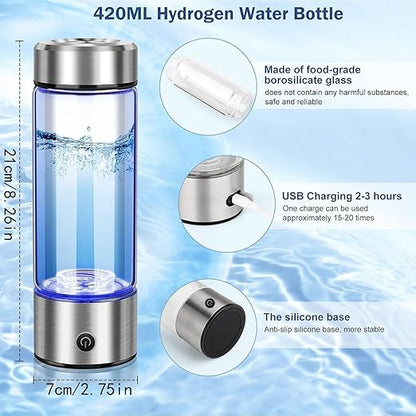 2024 Hydrogen Water Bottle, Portable Hydrogen Water Bottle Generator, Ion Water Bottle Improve Water Quality in 3 Minutes, Rechargeable Hydrogen Rich Water Glass Cup for Home Office Travel