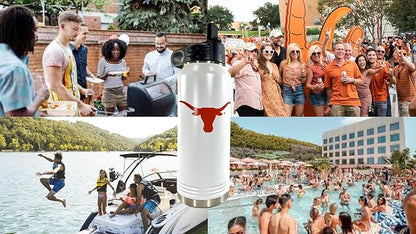 University of Texas at Austin 32oz Stainless Steel Double Walled White Beverage Bottle with Flip Straw Spout - College Gear for Playoff Season – For Office, Home or Auto – Show your Longhorn Pride