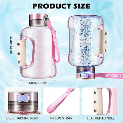 1.5 L Max PEM Hydrogen Water Bottle Hydrogen Water Generator Rechargeable Portable Hydrogen Bottle with SPE/PEM Technology for Portable Family Fitness Gifts, High Capacity(Pink)