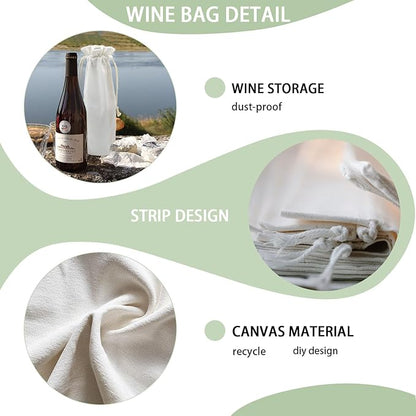 YOUKE OLA 20 Pack Sublimation Wine Bottle Bags Bulk Blank Wine Bottle Gift Bags with Drawstrings Canvas Wine Bags for DIY Heat Transfer Vinyl Halloween Christmas Wedding Birthday Party