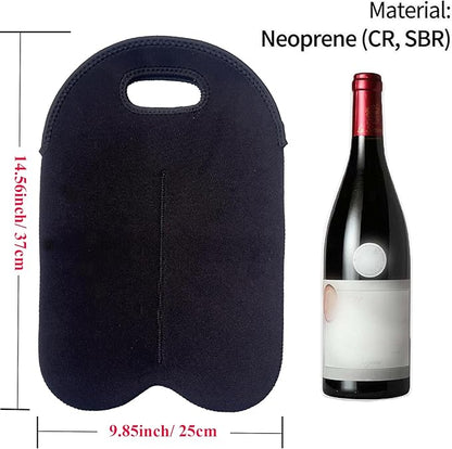 2 Bottle Wine Bag Tote Gift Bag, Neoprene Wine Carrier Tote Bag, Wine Bag for Wine Bottle, Beer Bottle and Water Bottle, Wine Gift Bag for Restaurant