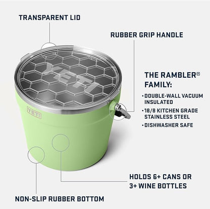 YETI Rambler Beverage Bucket, Double-Wall Vacuum Insulated Ice Bucket with Lid, Key Lime