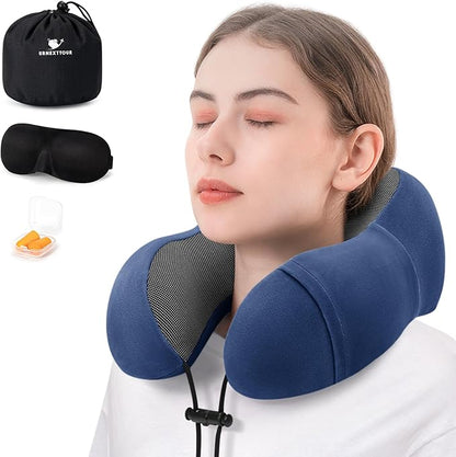 Neck Pillow for Airplane, Memory Foam Travel Pillows, Soft & Support Travel Pillow for Travelling, Sleeping Rest, Car, Train and Home Use (Blue/Hump-Shaped)