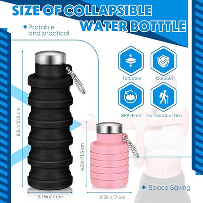 17oz Collapsible Water Bottles for Travel 500ml Reusable Foldable Silicone Water Bottle with Portable Buckle Silicone for Camping Hiking Sport