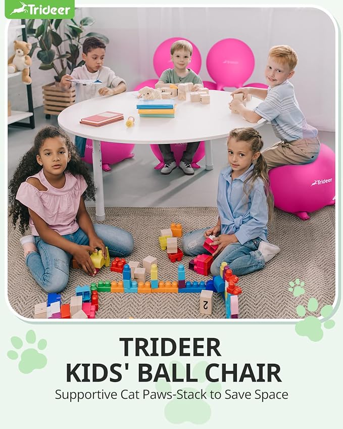 Trideer Flexible Seating for Classroom Elementary, Yoga Ball Chairs for Kids, Wobble Chair of School Supplies for Sensory Kids, Student Desk Chairs for Homeschool (Pink, 55cm)