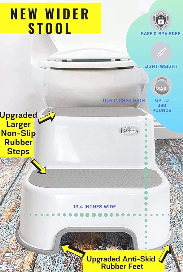 [New Version] Wider Dual Height 2 Step Stool for Kids | Toddler's Stool for Potty Training and Use in The Bathroom or Kitchen | BPA-Free Strong Soft-Grip Steps for Comfort and Safety (2 Pack, Greige)