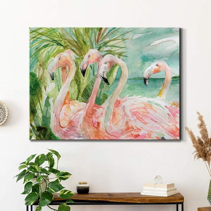 Renditions Gallery Canvas Animal Wall Art Modern Decorations Paintings Pink flamboyant Flamingoes Glam Abstract Romantic Artwork Home Prints for Bedroom Office Kitchen - 24"x36" LT33