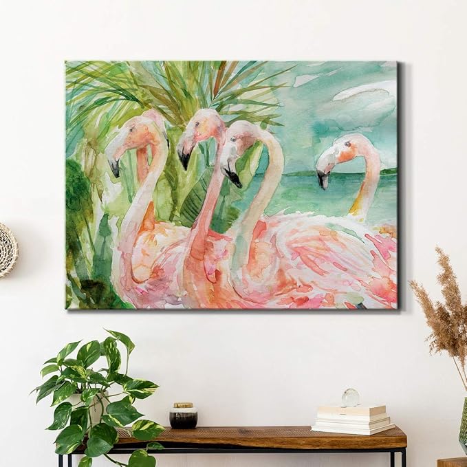 Renditions Gallery Canvas Animal Wall Art Modern Decorations Paintings Pink flamboyant Flamingoes Glam Abstract Romantic Artwork Home Prints for Bedroom Office Kitchen - 32"x48" LT33