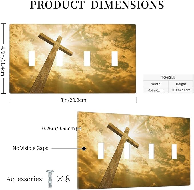 Christ Jesus Cross Sky Decorative Light Switch Cover Wall Plate 4 Toggle Quad Four Gang for Kitchen Living Room Bedroom Bathroom Home Novelty Decorate