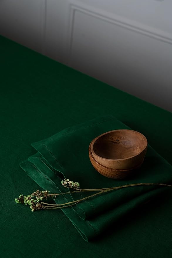 D'Moksha Homes Linen Tablecloth 60 x 144 Inch - 100% Pure Linen Forest Green Tablecloth - Machine Washable Dining Tablecloth for Rectangle Tables