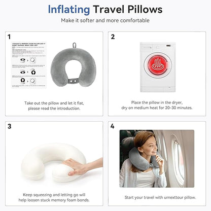 Neck Pillow Airplane, Kids Travel Pillow Memory Foam, Soft & Support Travel Neck Pillow for Travelling Sleeping Plane Car Train and Home Use, Grey