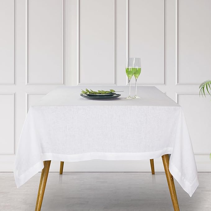 D'Moksha Homes Linen Tablecloth 52 x 52 Inch - 100% Pure Linen White Tablecloth - Machine Washable Dining Table Throw - White Tablecloth for Square Tables