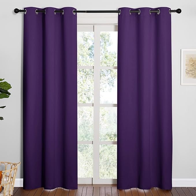 NICETOWN Triple Weave Home Decoration Thermal Insulated Solid Ring Top Blackout Curtains/Drapes for Bedroom(Set of 2, 42 x 84 Inch, Royal Purple)