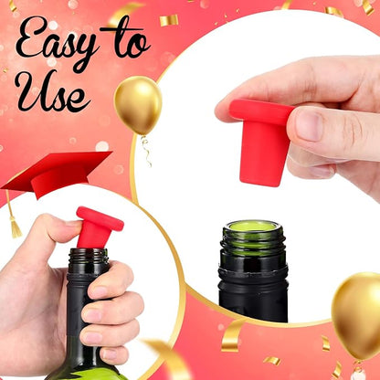 12 Pieces 2024 graduation bottle stoppers Funny Silicone Wine Bottle Toppers Graduation Gifts for Women Men Reusable Wine Accessories Corks for Graduation Party Favors