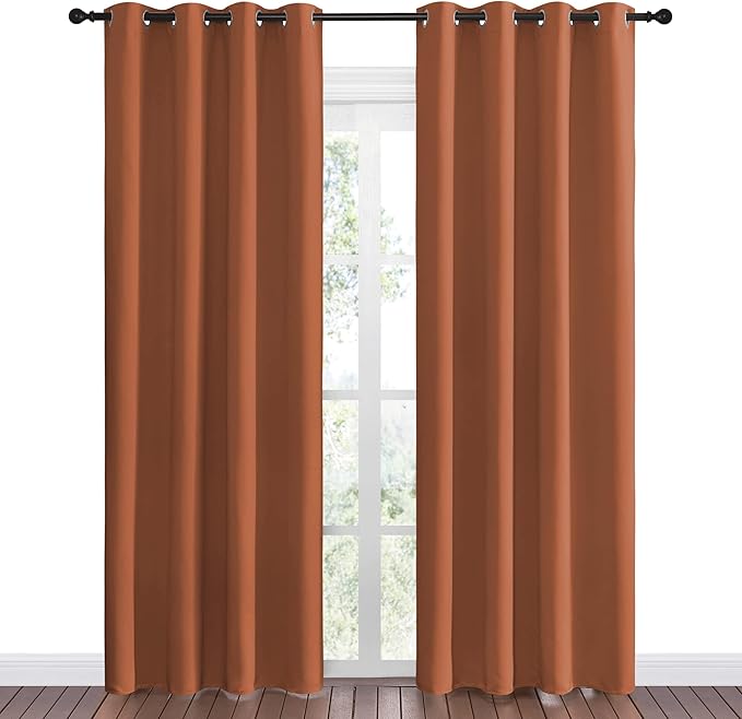 NICETOWN Halloween Insulated Curtains Blackout Draperies - Triple Weave Microfiber Home Thermal Insulated Solid Ring Top Blackout Curtains/Panels for Bedroom(Burnt Orange, Set of 2, 55 x 86 Inch)