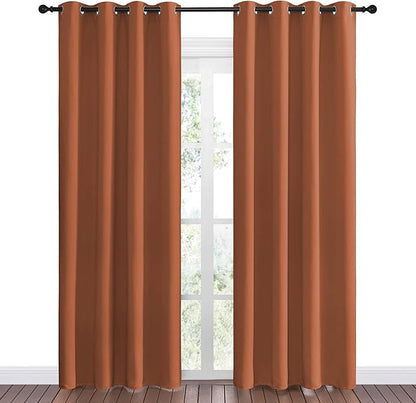 NICETOWN Halloween Insulated Curtains Blackout Draperies - Triple Weave Microfiber Home Thermal Insulated Solid Ring Top Blackout Curtains/Panels for Bedroom(Burnt Orange, Set of 2, 55 x 86 Inch)