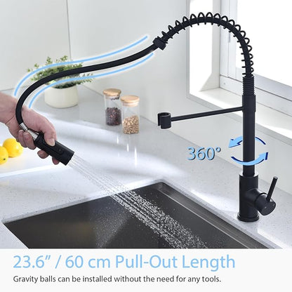 Touchless Kitchen Faucet with Pull Down Sprayer Water Filte 3 Hole Single Handle for Sink Rv Commercial Outdoor Laundry Brass Stainless Steel Material（Black）