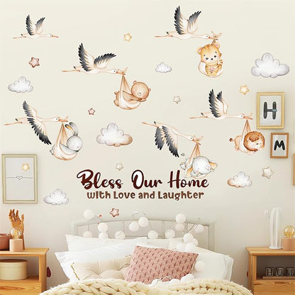 Cozy Sleeping Bag Animals Clouds Stars Wall Stickers, sacinora Cute Wild Goose Baby Elephant Bunny Bear Lion Tiger Cub Wall Decals Removable Vinyl Peel and Stick for Nursery Bedroom Art Home Decor