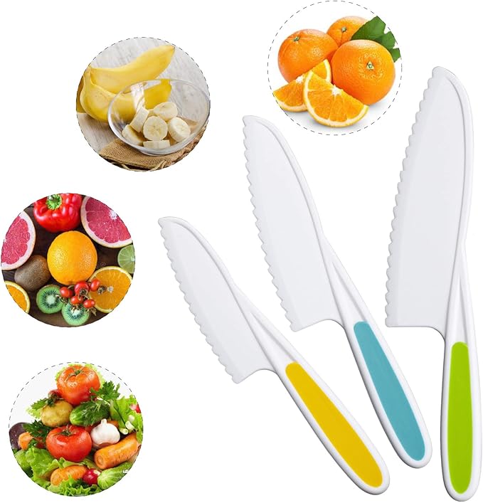 8 Pieces Kids Kitchen Knife Set Plastic Knife - Kids Chef Nylon Knives Children's Safe Cooking for Fruit, Bread, Cake, Salad, Lettuce Knife