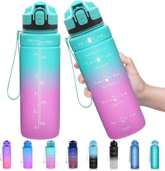 ZOUNICH Tritan BPA Free Water Bottle with Time Marker - 32oz/24oz/17oz Leakproof Motivational Sports Water Bottles to Ensure You Drink Enough Water Throughout The Day for Fitness and Outdoor Activity