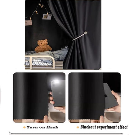 Dorm Home Solid Thicken Bunk Blackout Bed Curtains Cloth Bed Canopy Students Single Sleeper (Black, 2 Panels)