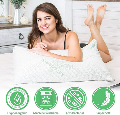 2 Pack Queen Size Rayon Derived from Bamboo Pillow, Shredded Memory Foam Bed Pillows Sets for Side, Back and Stomach Sleepers, Washable Cover, Cooling and Adjustable, Queen (Pack of 2)