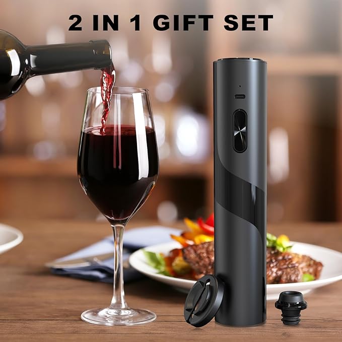 COKUNST Electric Wine Opener with Vacuum Pump, USB Rechargeable Corkscrews Wine Bottles Openers with Foil Cutter, Vacuum Stopper, Cordless Automatic Wine Opener Gift Kit for Wine Lovers Home Kitchen