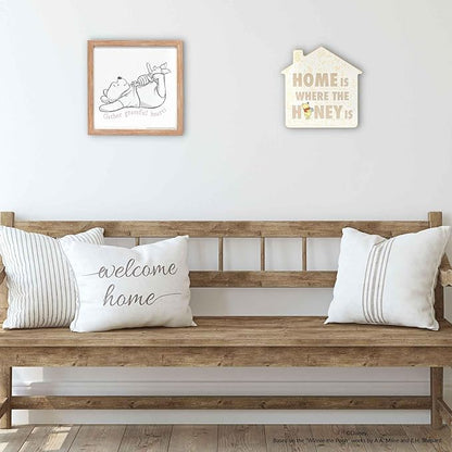 Open Road Brands Disney Winnie The Pooh Home is Where The Honey is Wood Wall Decor - Cute Winnie The Pooh Wall Art for Kitchen or Home Decor