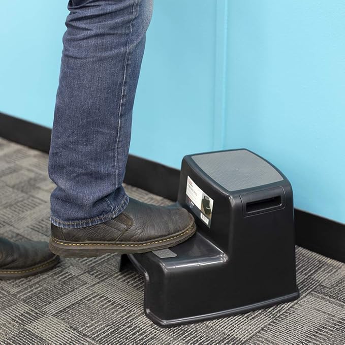 Small Step Stool for Adults and Children (Black), by Home Basics | Tall Step Stool with Rubber Treads | for Bathroom, Kitchen, and Bedroom | Footstool with Handles