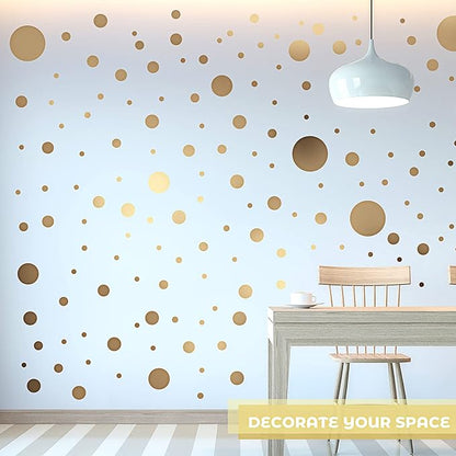 Zonon 264 Pieces Polka Dots Sticker Circle Wall Decal for Bedroom, Playroom Decor Removable Vinyl Stickers Dots Wall Decals(Gold)