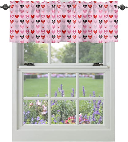 Vandarllin Valentines Day Valances Kitchen Curtains for Windows, Valentines Decor Rod Pocket Valances Red Pink Hearts Home Decorations Short Curtains for Bedroom/Living Room,54" X 18" -1 Panel