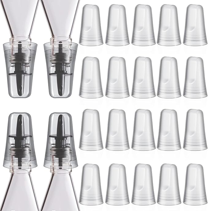 Pour Spout Covers Translucent Liquor Pourer Covers Universal Bottle Pour Dispenser Liquor Bottle Covers Liquor Bottle Covers Bottle Cover Dust for Home Kitchen Tools Supplies (Clear, 24 Pieces)