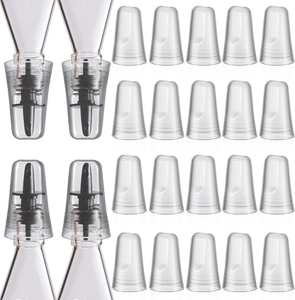 Pour Spout Covers Translucent Liquor Pourer Covers Universal Bottle Pour Dispenser Liquor Bottle Covers Liquor Bottle Covers Bottle Cover Dust for Home Kitchen Tools Supplies (Clear, 24 Pieces)