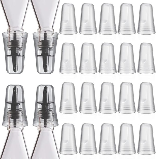 Pour Spout Covers Translucent Liquor Pourer Covers Universal Bottle Pour Dispenser Liquor Bottle Covers Liquor Bottle Covers Bottle Cover Dust for Home Kitchen Tools Supplies (Clear, 24 Pieces)