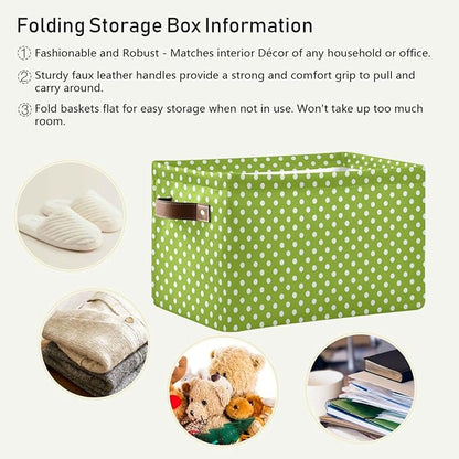 Wamika Green Polka Dot Storage Basket Fabric Kitchen Bathroom Baskets Toy Open Home Storage Bins Boxes Foldable Organizer Bag for Baby Cloth Book Shelf Closet Baskets 16×12×8 Inches