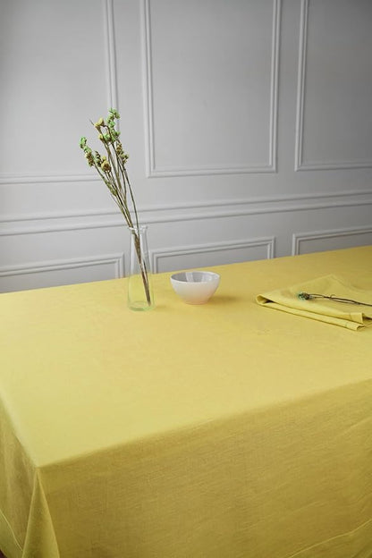 D'Moksha Homes Linen Tablecloth 60 x 126 Inch - 100% Pure Linen Lemon Yellow Tablecloth - Machine Washable Dining Tablecloth for Rectangle Tables