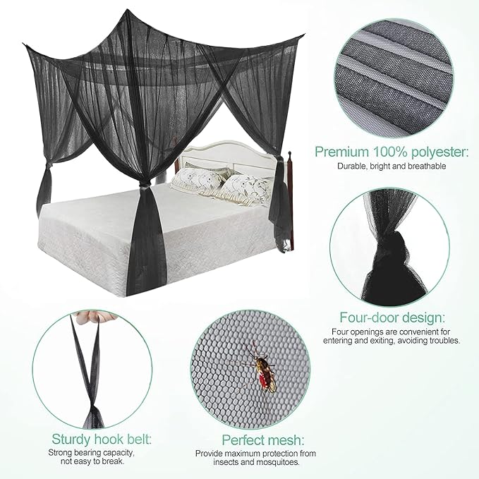 Minimalist Four Corner Mosquito Net Post Bed Curtain Canopy Hanging Kit Romantic Home Bedroom Decoration Princess Curtains for Tent Kids Rooms Baby Bassinet Outdoor Court Landing Garden Camping