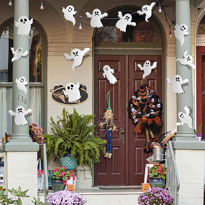 42Pcs Halloween Wall Decor Decals 3D Cute Ghost Wall Stickers Self-Adhesive Decoration White Small Ghost Wall Decals Halloween Party Supplies for Goth Home Door Room Outdoor Window Decor Accessories