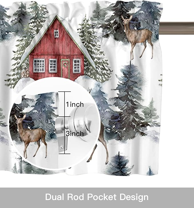 Vandarllin Christmas Kitchen Curtains Valances for Windows Red Farmhouse Barn Rod Pocket Window Treatment for Kitchen/Living Room/Bedroom/Bathroom,60" X 18" -1 Panel, Elk