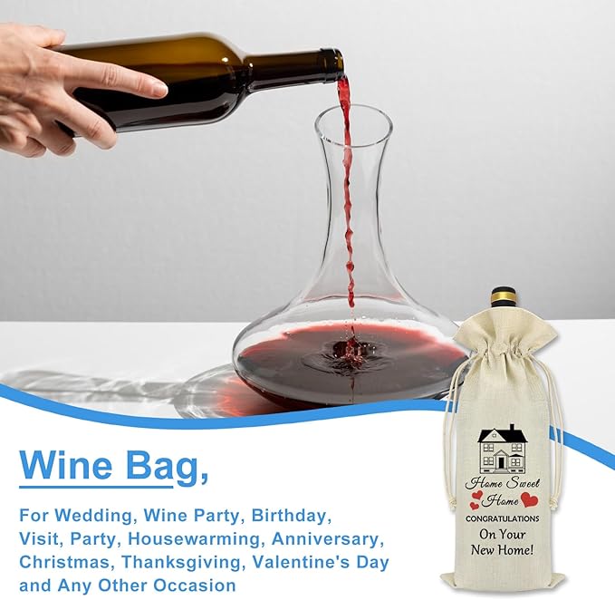 New Home New House Gift Wine Bags Housewarming Gifts Realtor Gift to Clients House Warming Party Decorations Reusable Burlap Wine Wrapping Bags Neighbor Gift Idea Homeowner Gift Wine Bottles Bag