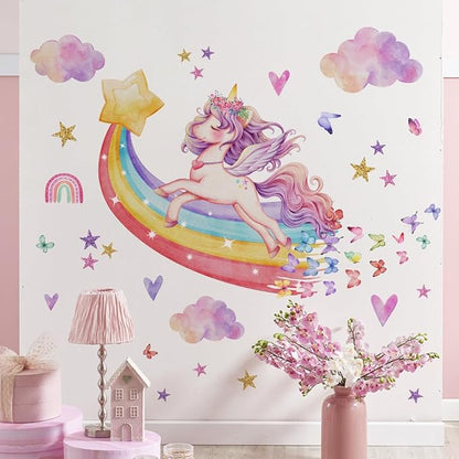 DIY Unicorn Wall Stickers for Kids Room, Home Decor Wallpapers with Cute Cartoon Animals and Stars