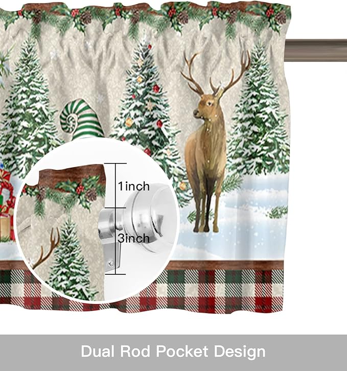 Vandarllin Christmas Farmhouse Kitchen Curtains Valances for Windows Red Truck Gnomes Rod Pocket Window Treatment for Kitchen/Living Room/Bedroom/Bathroom,42" X 18" -1 Panel, Winter Holiday Snowman