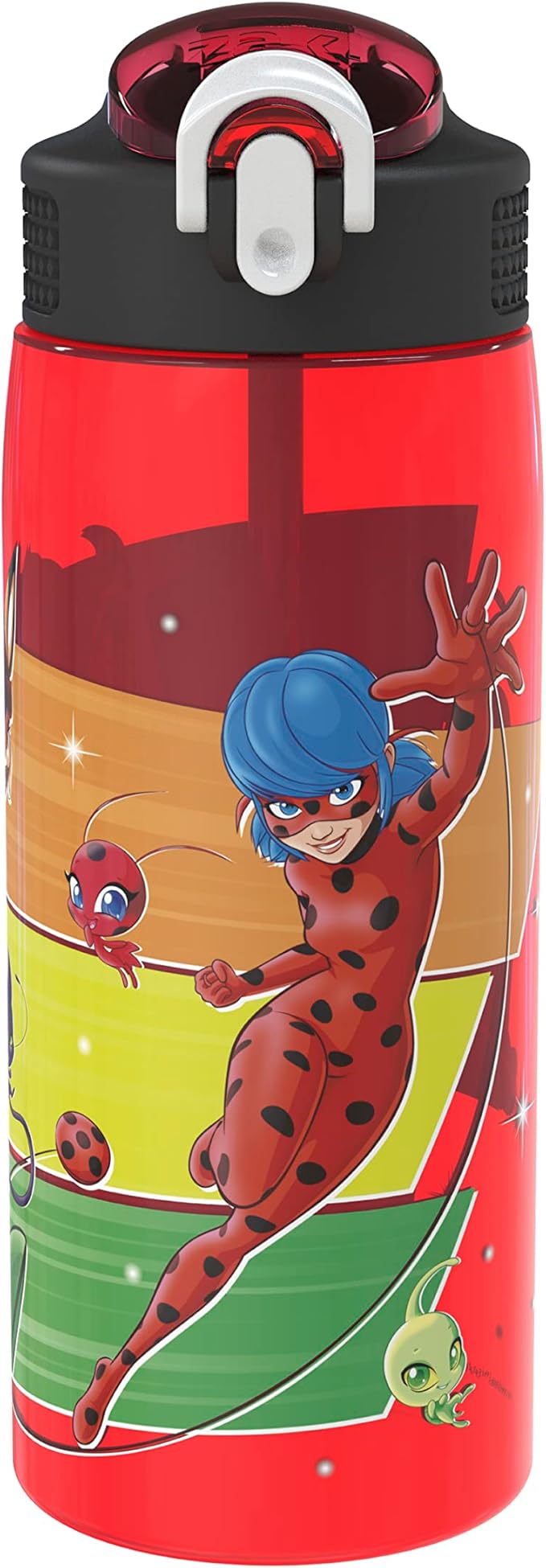 Zak Designs Miraculous Ladybug Water Bottle For School or Travel, 25 oz Durable Plastic Water Bottle With Straw, Handle, and Leak-Proof, Pop-Up Spout Cover