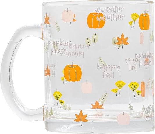 Pearhead Glass Harvest Mug, Halloween Home Décor, Coffee And Tea Glass Mug, Fall Drinkware Accessories, Seasonal Mug, 12 oz.