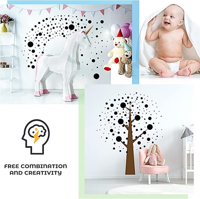 Zonon 264 Pieces Polka Dots Sticker Circle Wall Decal for Bedroom, Playroom Decor Removable Vinyl Stickers Dots Wall Decals(Black)