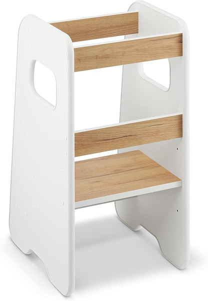 Toddler Tower - Kitchen Step Stool Helper with Rubberized Edges - Stylish Standing Tower for Learning Skills - Height Adjustable, Oak&White